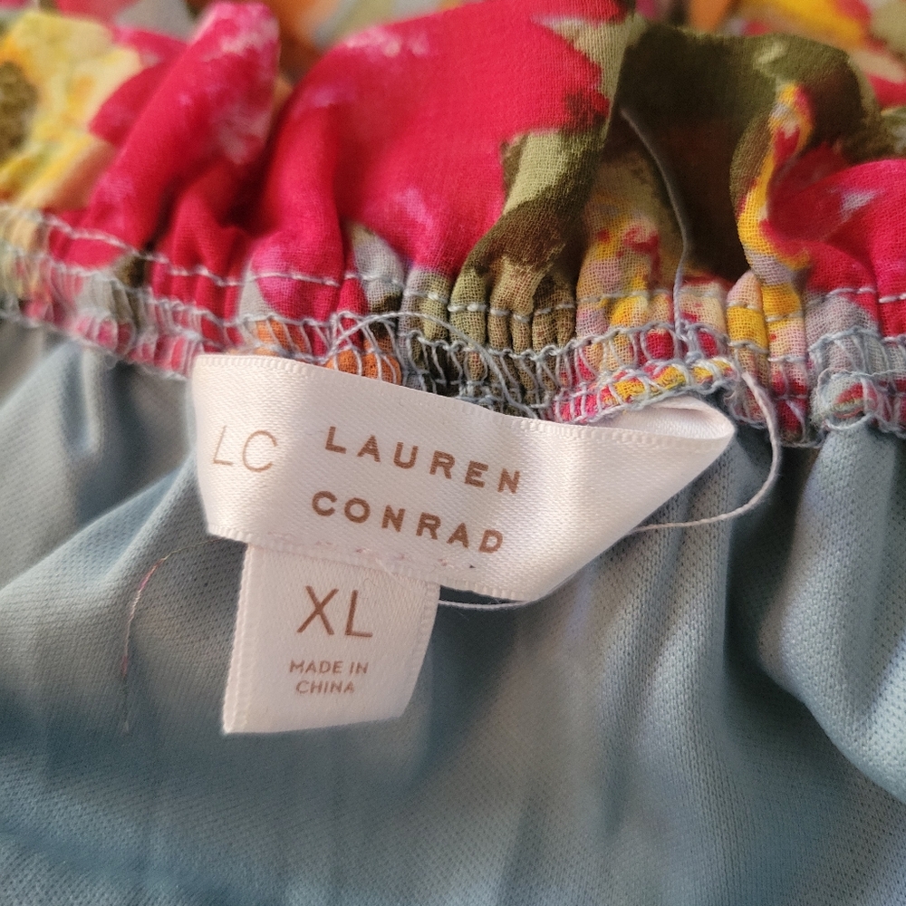 LC Lauren Conrad Off The Shoulder Midi Dress Floral Print Puff Sleeves Boho XL - Picture 9 of 11